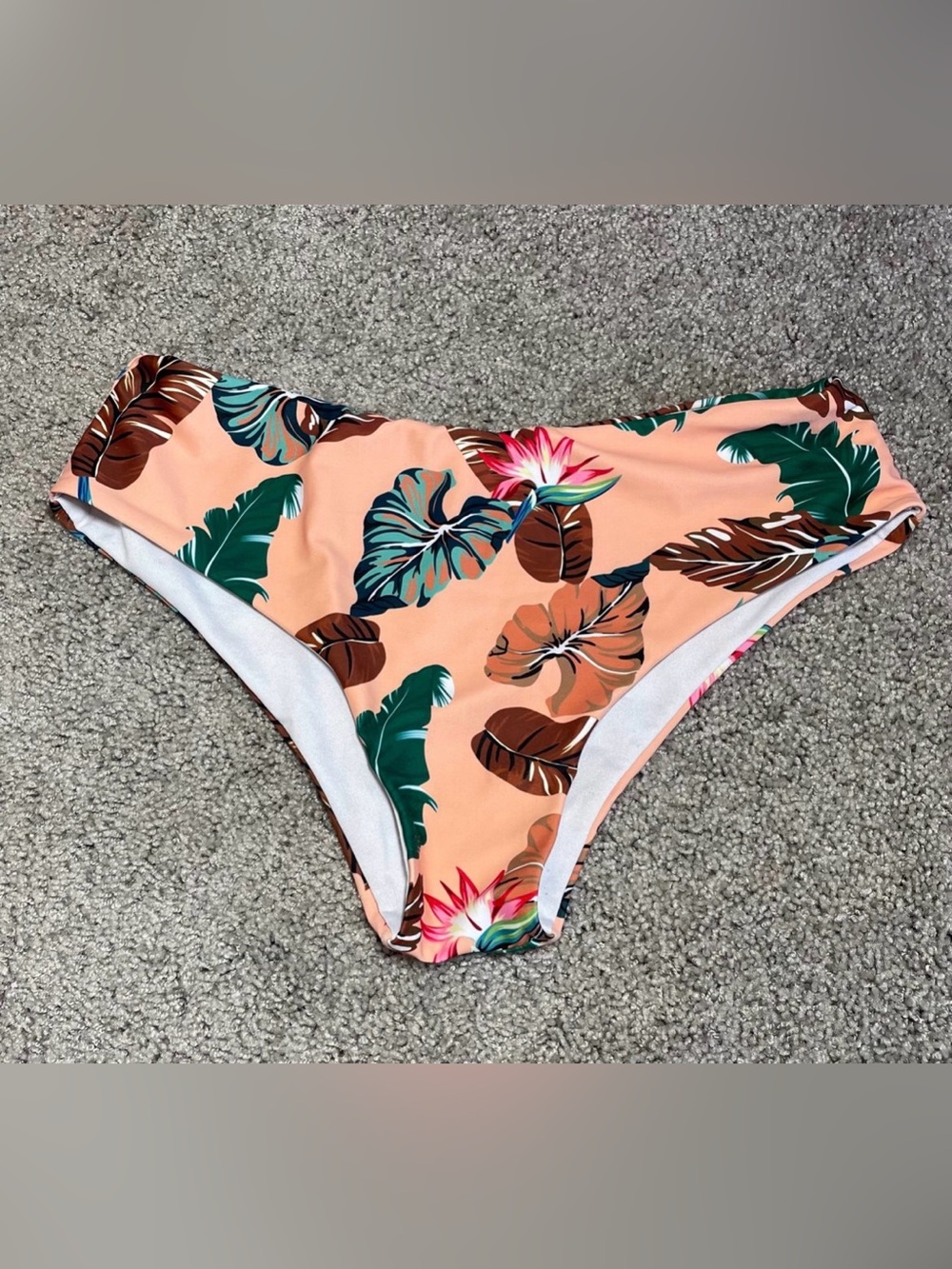 Zaful Peach Tropical Leaf Bikini Bottoms with Green and Brown Accents